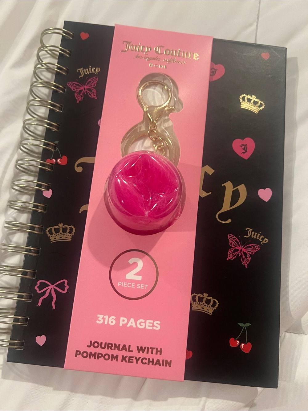 Juicy couture journal with pom-pom keychain